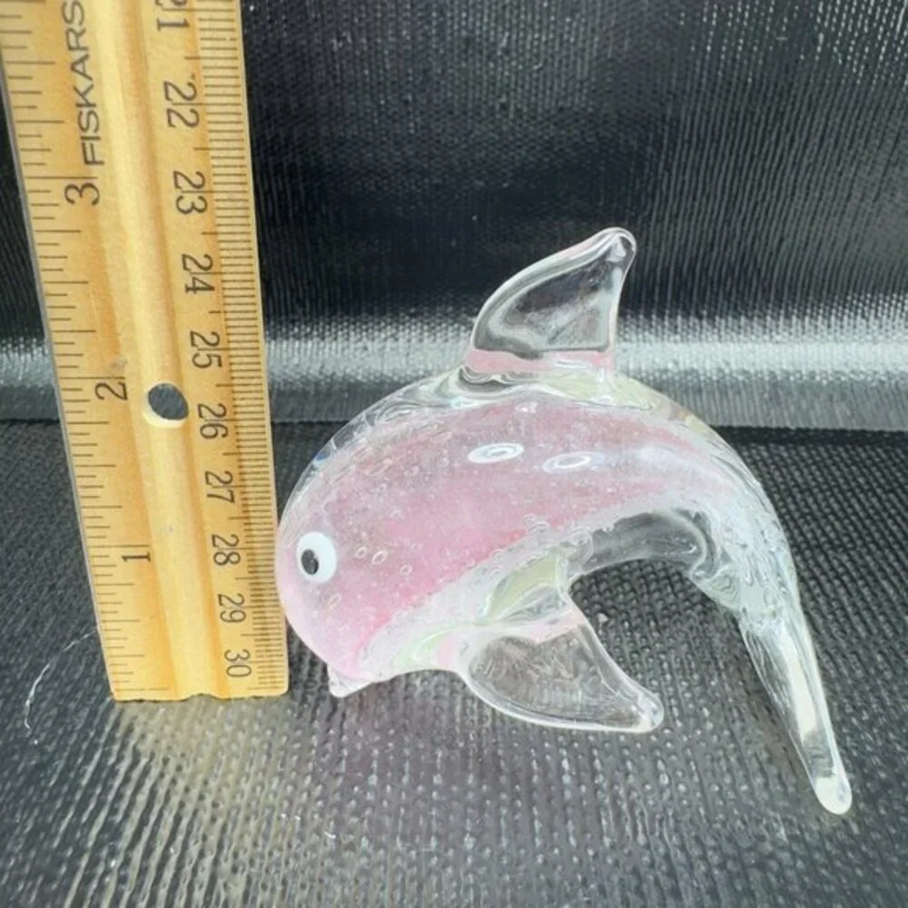 Dynasty Gallery Art Glass Dolphin Figurine Pink‎ Dolphin Glass Figure Vintage